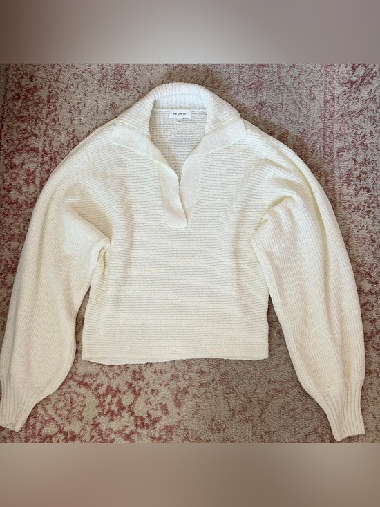 Sweaters - Cream Knit Collared Pullover Sweater